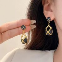 1 Pair Simple Style Artistic Square Epoxy Plating Alloy Gold Plated Drop Earrings main image 4