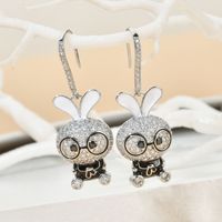 1 Pair Cute Rabbit Enamel Plating Inlay Copper Zircon White Gold Plated Drop Earrings main image 3