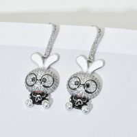 1 Pair Cute Rabbit Enamel Plating Inlay Copper Zircon White Gold Plated Drop Earrings main image 5