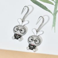 1 Pair Cute Rabbit Enamel Plating Inlay Copper Zircon White Gold Plated Drop Earrings main image 4