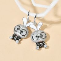 1 Pair Cute Rabbit Enamel Plating Inlay Copper Zircon White Gold Plated Drop Earrings main image 1