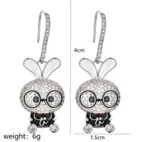 1 Pair Cute Rabbit Enamel Plating Inlay Copper Zircon White Gold Plated Drop Earrings main image 2