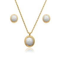 Simple Style Oval Stainless Steel Plating Inlay Natural Stone Gold Plated Jewelry Set sku image 1