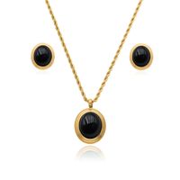 Simple Style Oval Stainless Steel Plating Inlay Natural Stone Gold Plated Jewelry Set main image 3
