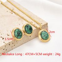 Simple Style Oval Stainless Steel Plating Inlay Natural Stone Gold Plated Jewelry Set main image 2