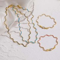 Elegant Sweet Simple Style Waves Heart Shape Copper Enamel Plating Inlay Zircon 18k Gold Plated Bracelets Necklace main image 1