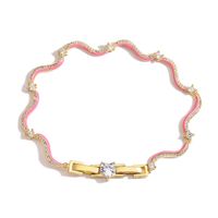 Elegant Sweet Simple Style Waves Heart Shape Copper Enamel Plating Inlay Zircon 18k Gold Plated Bracelets Necklace main image 4