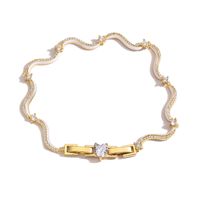 Elegant Sweet Simple Style Waves Heart Shape Copper Enamel Plating Inlay Zircon 18k Gold Plated Bracelets Necklace main image 5
