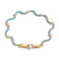 Elegant Sweet Simple Style Waves Heart Shape Copper Enamel Plating Inlay Zircon 18k Gold Plated Bracelets Necklace main image 6