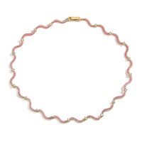 Elegant Sweet Simple Style Waves Heart Shape Copper Enamel Plating Inlay Zircon 18k Gold Plated Bracelets Necklace main image 8