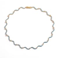 Elegant Sweet Simple Style Waves Heart Shape Copper Enamel Plating Inlay Zircon 18k Gold Plated Bracelets Necklace main image 7