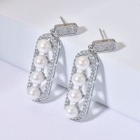 1 Pair Luxurious Shiny Oval Plating Inlay Copper Pearl Zircon White Gold Plated Drop Earrings main image 3