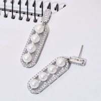1 Pair Luxurious Shiny Oval Plating Inlay Copper Pearl Zircon White Gold Plated Drop Earrings main image 1