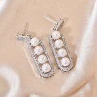 1 Pair Luxurious Shiny Oval Plating Inlay Copper Pearl Zircon White Gold Plated Drop Earrings main image 4