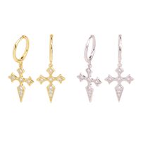 1 Pair Elegant Cross Inlay Sterling Silver Zircon Drop Earrings main image 1
