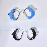 1 Pair Cute Dolphin Enamel Plating Copper White Gold Plated Earrings main image 3