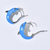 1 Pair Cute Dolphin Enamel Plating Copper White Gold Plated Earrings main image 4