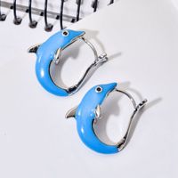 1 Pair Cute Dolphin Enamel Plating Copper White Gold Plated Earrings main image 5