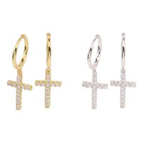 1 Pair Simple Style Cross Inlay Sterling Silver Zircon Drop Earrings main image 2