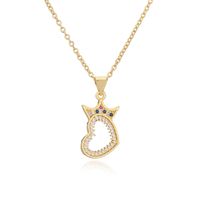 Ig Style Simple Style Sun Heart Shape Crown Copper Plating Inlay Zircon Gold Plated Pendant Necklace main image 3