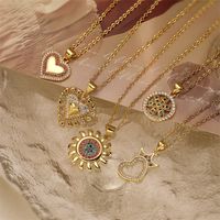 Ig Style Simple Style Sun Heart Shape Crown Copper Plating Inlay Zircon Gold Plated Pendant Necklace main image 1