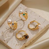 Elegant Retro Baroque Style Round Copper Plating Inlay Natural Stone Freshwater Pearl Zircon 18k Gold Plated Open Rings main image 1