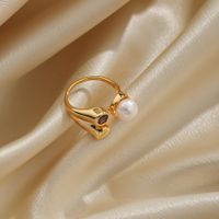 Elegant Retro Baroque Style Round Copper Plating Inlay Natural Stone Freshwater Pearl Zircon 18k Gold Plated Open Rings main image 6