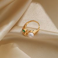 Elegant Retro Baroque Style Round Copper Plating Inlay Natural Stone Freshwater Pearl Zircon 18k Gold Plated Open Rings main image 5