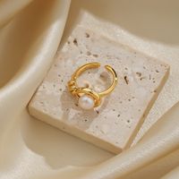 Elegant Retro Baroque Style Round Copper Plating Inlay Natural Stone Freshwater Pearl Zircon 18k Gold Plated Open Rings main image 4
