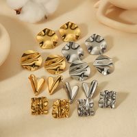 1 Pair Simple Style Quadrilateral Circle Heart Shape Polishing Plating 304 Stainless Steel 18K Gold Plated Ear Studs main image 6