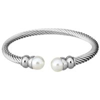 Simple Style Geometric Stainless Steel Plating Inlay Artificial Pearls Gold Plated Twisted Cable Bracele Bangle main image 4