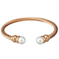 Simple Style Geometric Stainless Steel Plating Inlay Artificial Pearls Gold Plated Twisted Cable Bracele Bangle sku image 1