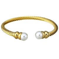 Simple Style Geometric Stainless Steel Plating Inlay Artificial Pearls Gold Plated Twisted Cable Bracele Bangle main image 6