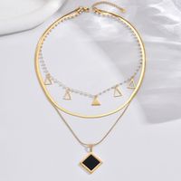 304 Stainless Steel 14K Gold Plated Elegant Simple Style Roman Style Pearl Plating Inlay Triangle Square Roman Numeral Acrylic Three Layer Necklace main image 6