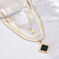 304 Stainless Steel 14K Gold Plated Elegant Simple Style Roman Style Pearl Plating Inlay Triangle Square Roman Numeral Acrylic Three Layer Necklace main image 8