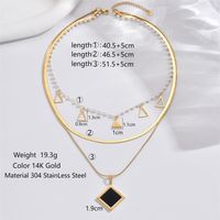 304 Stainless Steel 14K Gold Plated Elegant Simple Style Roman Style Pearl Plating Inlay Triangle Square Roman Numeral Acrylic Three Layer Necklace sku image 2