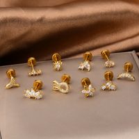 1 Piece Classic Style Insect Flower Polishing Plating Inlay Stainless Steel Copper Zircon 18k Gold Plated Ear Studs main image 4