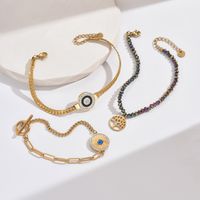 Simple Style Classic Style Commute Round Life Tree Eye 304 Stainless Steel 14K Gold Plated Zircon Bracelets In Bulk main image 1