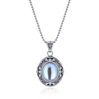 Casual Oval Sterling Silver Inlay Zircon Pendant Necklace main image 6