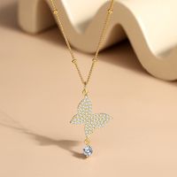 Simple Style Butterfly Sterling Silver Plating Inlay Zircon Pendant Necklace main image 3