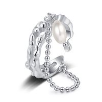 Casual Solid Color Sterling Silver Pearl Plating Chain White Gold Plated Open Rings main image 5