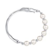 Casual Round Freshwater Pearl Sterling Silver Beaded Plating White Gold Plated Bracelets main image 5