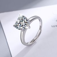 Shiny Heart Shape Sterling Silver Plating Inlay Zircon White Gold Plated Open Rings main image 1