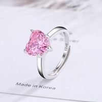 Shiny Heart Shape Sterling Silver Plating Inlay Zircon White Gold Plated Open Rings main image 3