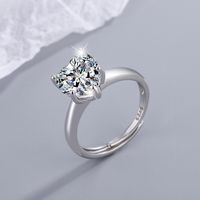 Shiny Heart Shape Sterling Silver Plating Inlay Zircon White Gold Plated Open Rings main image 4