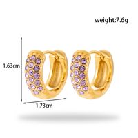 1 Pair French Style Simple Style C Shape Geometric Round Stainless Steel Zircon 18k Gold Plated Hoop Earrings Drop Earrings sku image 2