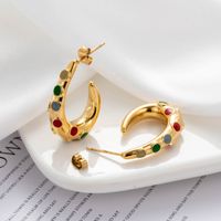 1 Pair French Style Simple Style C Shape Geometric Round Stainless Steel Zircon 18k Gold Plated Hoop Earrings Drop Earrings main image 6