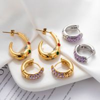 1 Pair French Style Simple Style C Shape Geometric Round Stainless Steel Zircon 18k Gold Plated Hoop Earrings Drop Earrings main image 7