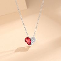Simple Style Heart Shape Sterling Silver Inlay Zircon Pendant Necklace main image 1