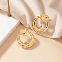 1 Pair Retro Commute Korean Style Heart Shape Solid Color Plating Hollow Out Alloy Gold Plated Ear Studs main image 3